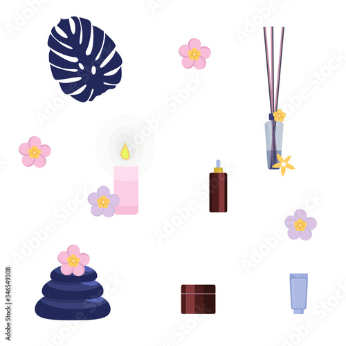 Spa objects collection. Vector illustration of the beauty salon, relax