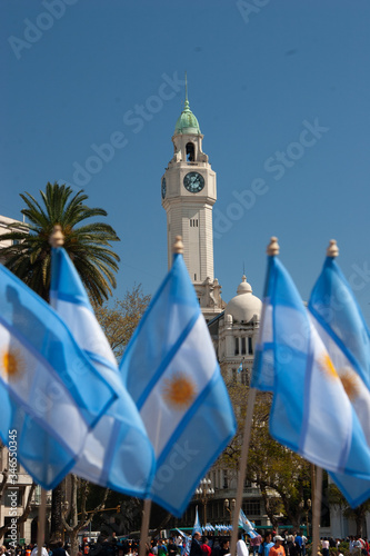 dome of the building of the legislature of the city with Argentine flags, May square. Buenos Aires Argentina.