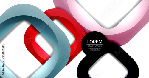 Square geometric vector abstract background, dynamic modern minimal template. Multicolored square shapes with round corners overlapping each other