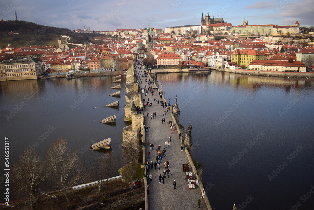 The Charles bridge and city castle in Prague