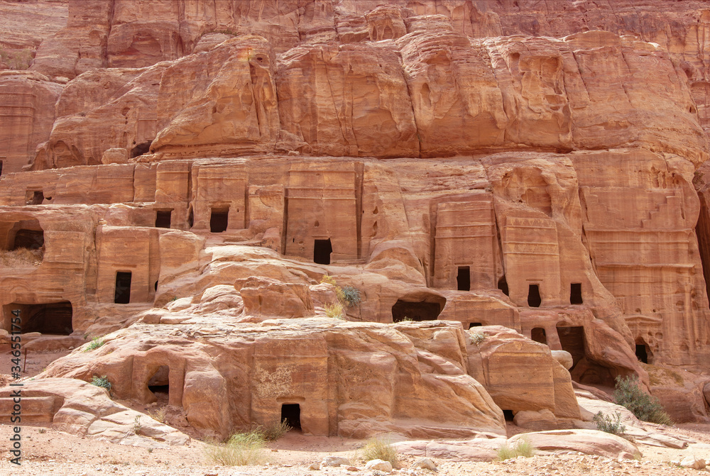 Ancient tombs in Petra, Hiking the Main Trail, Jordan
