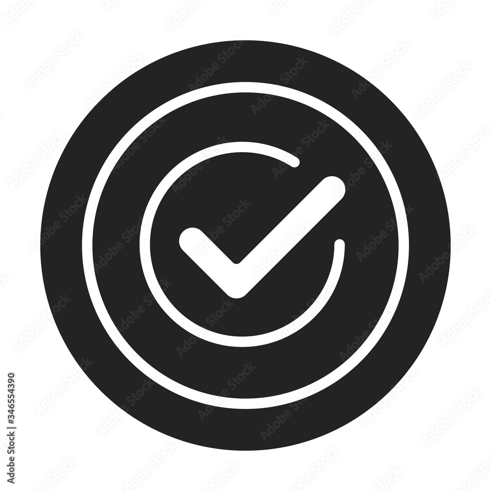 Approved black glyph icon. Successful check concept. Agreement, validation element. Sign for web page, mobile app. Vector isolated object. Approved black glyph icon. Successful check concept. Agreement, validation element. Sign for web page, mobile app. Vector isolated object.