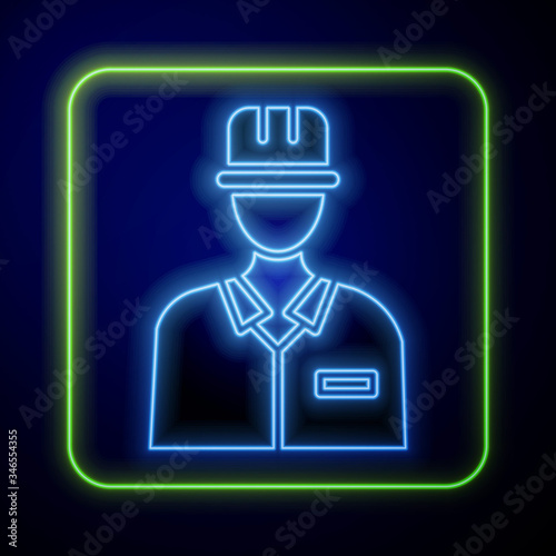 Glowing neon Oilman icon isolated on blue background.  Vector Illustration