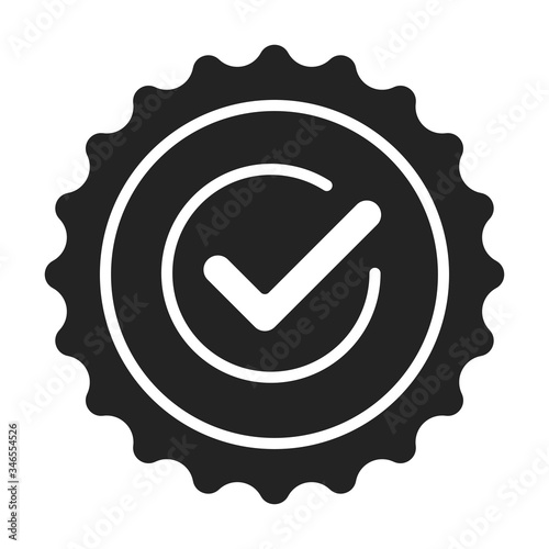 Approved stamp black glyph icon. Successful check concept. Certified, validation element. Sign for web page, mobile app. Vector isolated object.