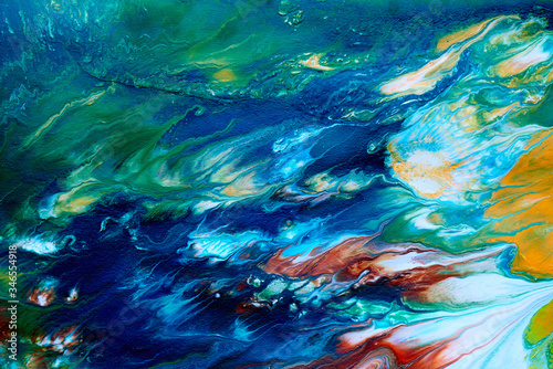 Abstract fluid blue green pattern background. Cosmic sea waves, stains of paint, creative liquid art. Colors of the planet earth © amixstudio