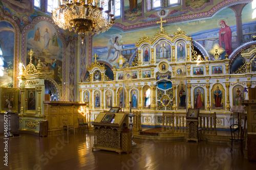 Interior of Cathedral of the Protection of the Blessed Virgin of Pokrovsky Monastery in Kyiv, Ukraine 