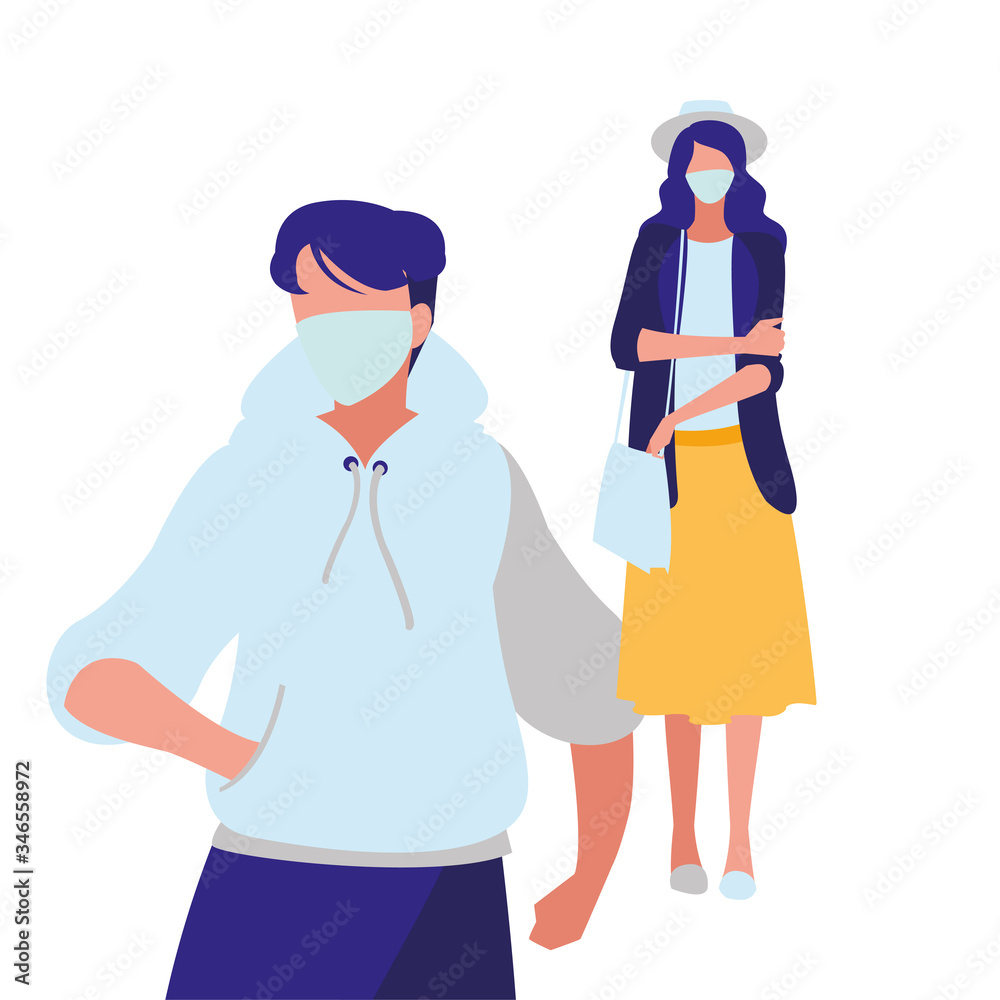 couple in the city wearing face mask
