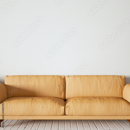 Realistic Interior Render with Wooden Floors, Cozy Sofa and Decorations
