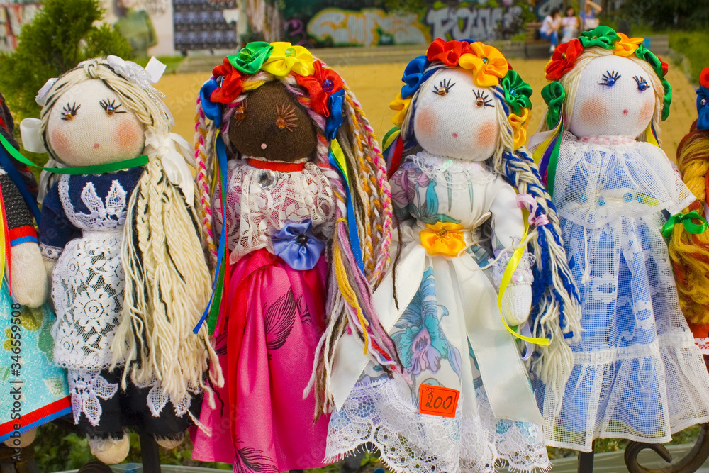 Ukrainian handmade dolls at the fair in Kyiv