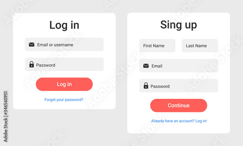 Registration form and login form. White design. Vector illustration.