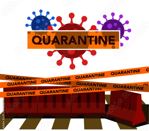 quarantine / lockdown symbol. highways / cities blocked by yellow tape warning and red roadblocks / road barrier during the corona covid 19 pandemic