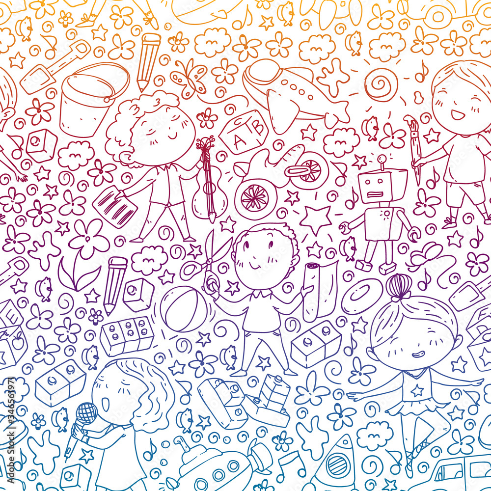 Painted by hand style pattern on the theme of childhood. Vector illustration for children design.