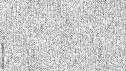 Distressed fabric texture. Vector texture of weaving fabric. Grunge background. Abstract halftone vector illustration. Overlay for interesting effect and depth. Black isolated on white background.