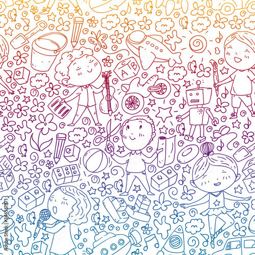 Painted by hand style pattern on the theme of childhood. Vector illustration for children design.