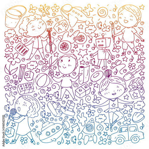 Painted by hand style pattern on the theme of childhood. Vector illustration for children design.