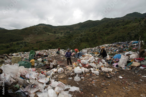 burning plastic trash and rubbish mountain in Myanmar 
