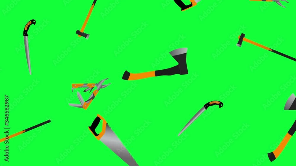 Working gardening tools elements animation, seamless loop on green screen chroma key Working gardening tools elements animation, seamless loop on green screen chroma key