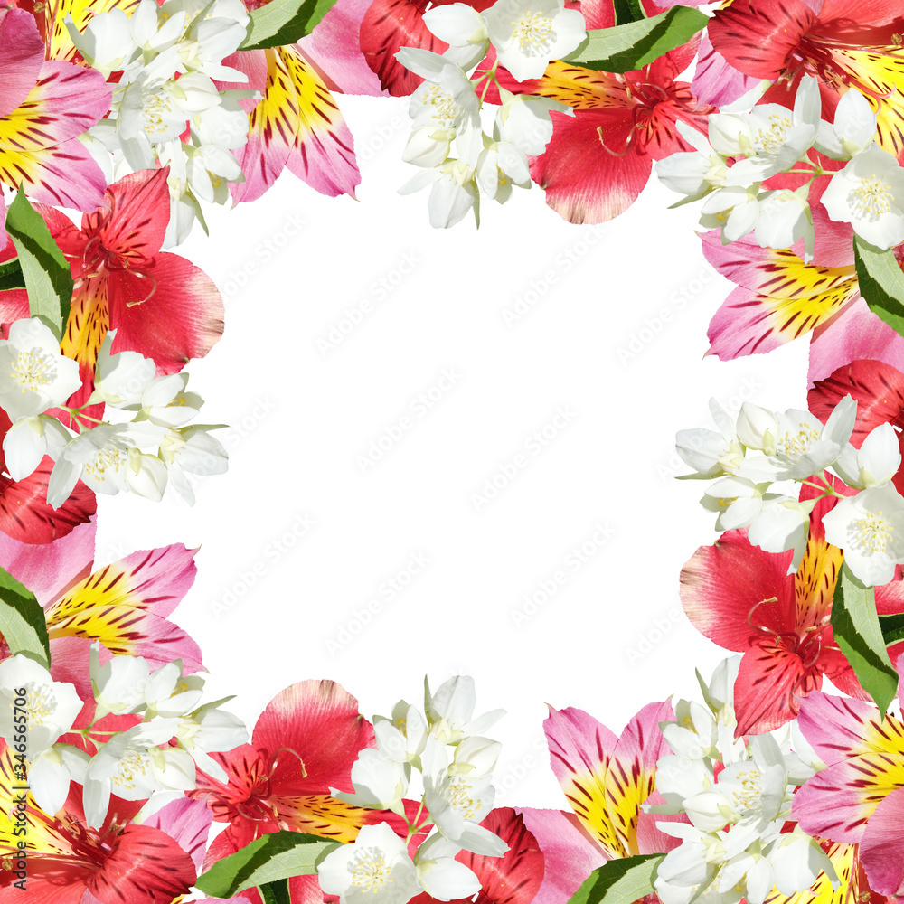 Beautiful floral pattern of Alstroemeria and Jasmine. Isolated