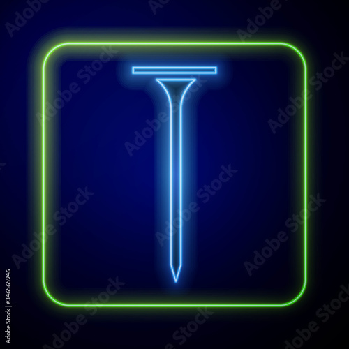 Glowing neon Metallic nail icon isolated on blue background.  Vector Illustration
