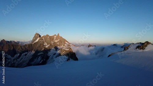 Grand Jorasses Massif timelapse from The Cosmiques Hut in evening lights, Chamonix-Mont-Blanc, France