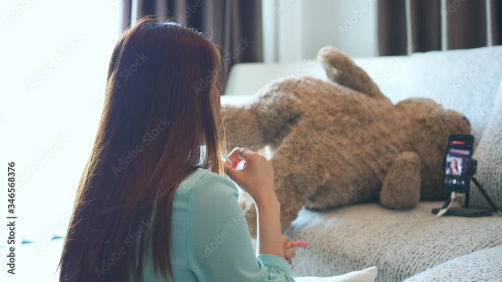 Happy women video call and studying online, concept of work from home and business working on home, social distancing. Happy women video call and studying online, concept of work from home and business working on home, social distancing.