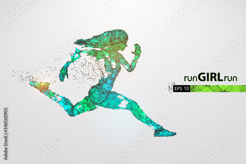 Abstract silhouette of a wireframe running athlete, woman on the white background. Athlete runs sprint and marathon. Convenient organization of eps file. Vector illustration. Thanks for watching