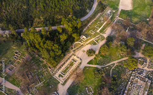 Obraz na plátně Aerial bird's eye view photo taken by drone of archaeological site of Ancient Ol