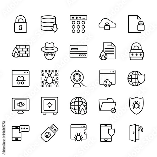 usb and cyber security icon set, line style