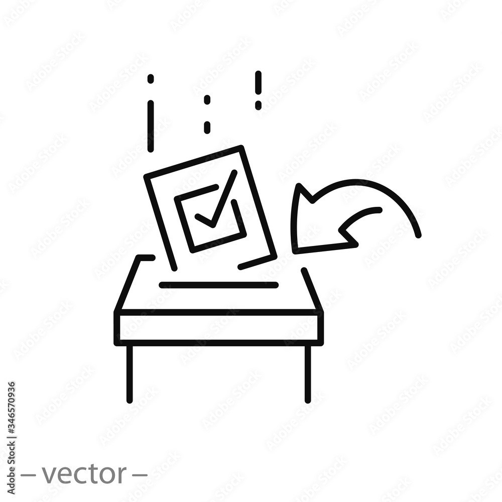 vote icon vector, election ballot put in a box, thin line symbol on white background vote icon vector, election ballot put in a box, thin line symbol on white background