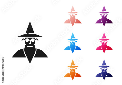 Black Wizard warlock icon isolated on white background. Set icons colorful. Vector Illustration