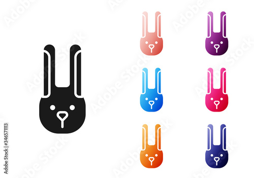 Black Rabbit with ears icon isolated on white background. Magic trick. Mystery entertainment concept. Set icons colorful. Vector Illustration