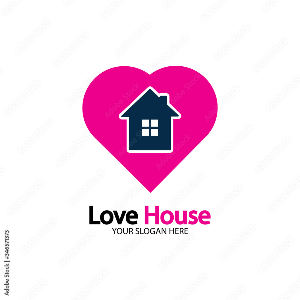 Fototapeta premium Love Home Logo. Heart and House Icon Combination. Health and Care Symbol. Flat Vector Logo Design Template