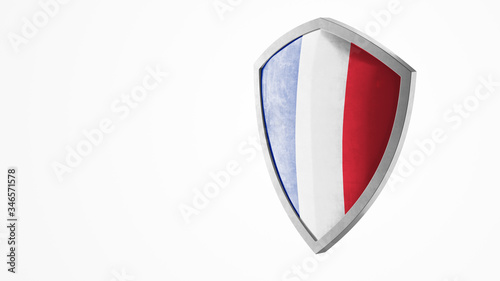 Free Download Protection shield and safeguard concept. Shiny steel armor painted as French national flag. Safety badge icon. Privacy banner. Security label and  Defense sign. Force and strong symbol. 3D rendering - GFXLoad