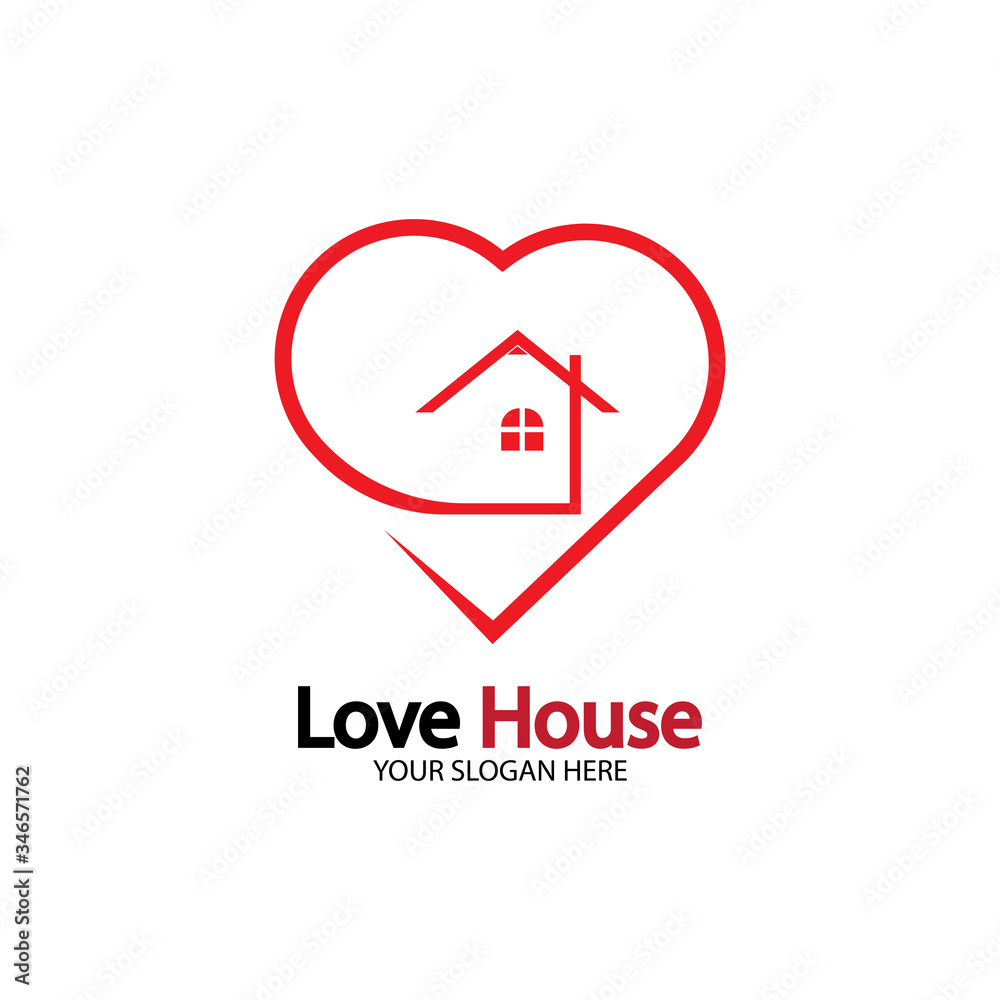 Love Home Logo. Heart and House Icon Combination. Health and Care Symbol. Flat Vector Logo Design Template