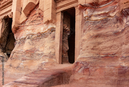 Palace Tomb entrance sculpted into sandstone facade, Royal Tombs, Petra, Jordan