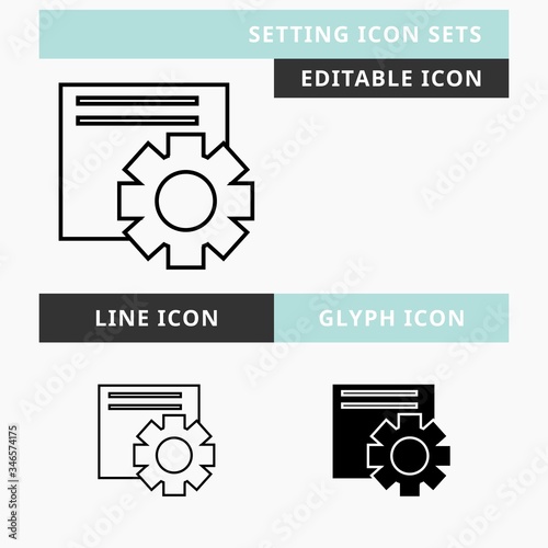 Setting icons set vector design, modern editable line and glyph icon, black color and isolated