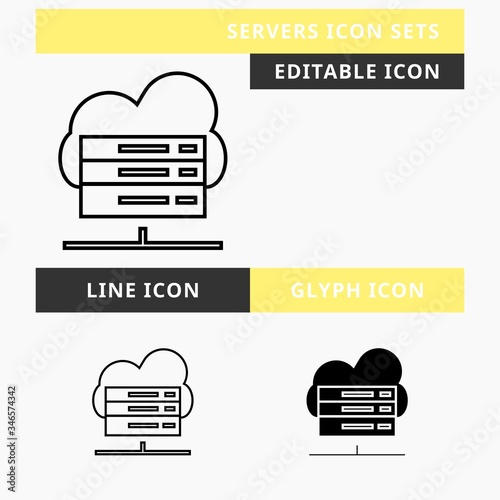 Servers icons set vector design, modern editable line and glyph icon, black color and isolated