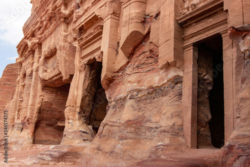 Palace Tomb entrance sculpted into sandstone facade, Royal Tombs, Petra, Jordan
