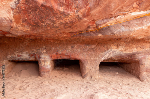 Details of rock-cut burial chambers in the Royal Tombs of Petra, Jordan