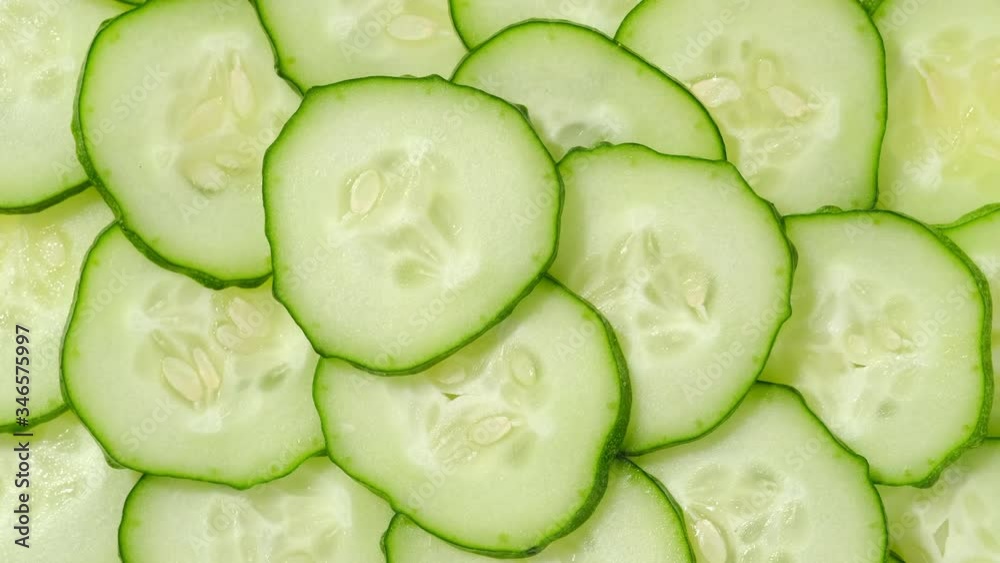 rotation fresh cucumber sliced. top view