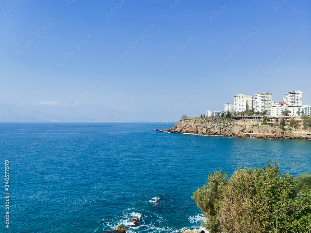 Seascape Mediterranean Sea. View to the horizon, blue sea.