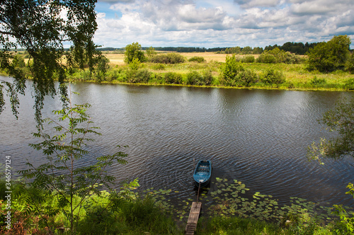 Boat on the river in summer