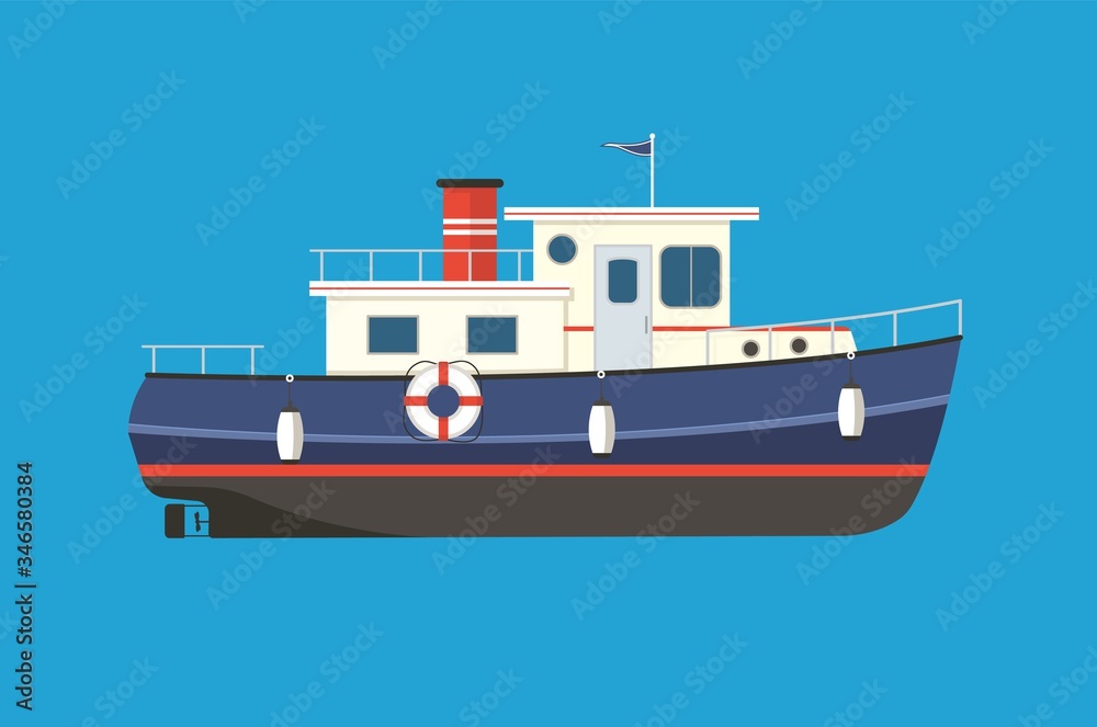 Foto Vintage tugboat flat vector illustration