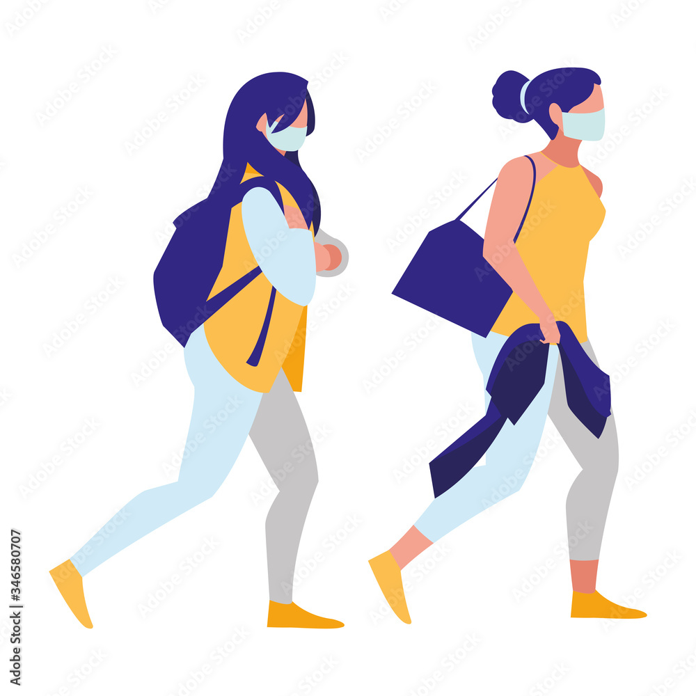 women walking in the city wearing face mask women walking in the city wearing face mask