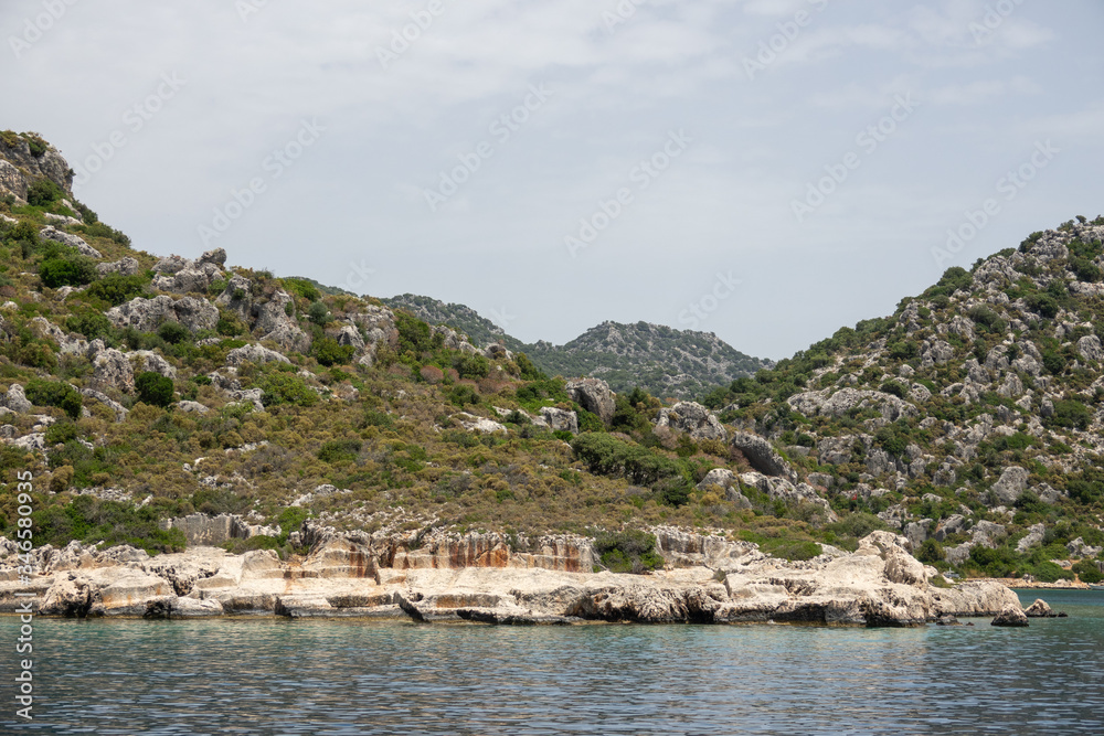 View of the Turkish rocky coast near the island of Kekova