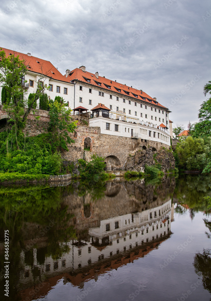 View of the former Jesuit dormitory from the 16th century and Vltava river, Cesky Krumlov, Czech Republic