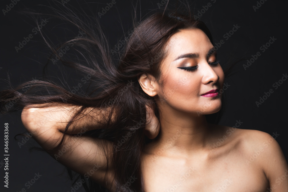 Portrait of young asian woman with makeup long hair. Portrait of young asian woman with makeup long hair.