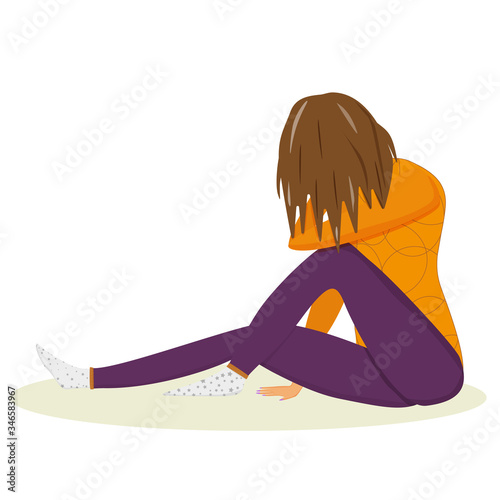 Tired exhausted woman sitting resting relaxing on the flour isolated vector illustration