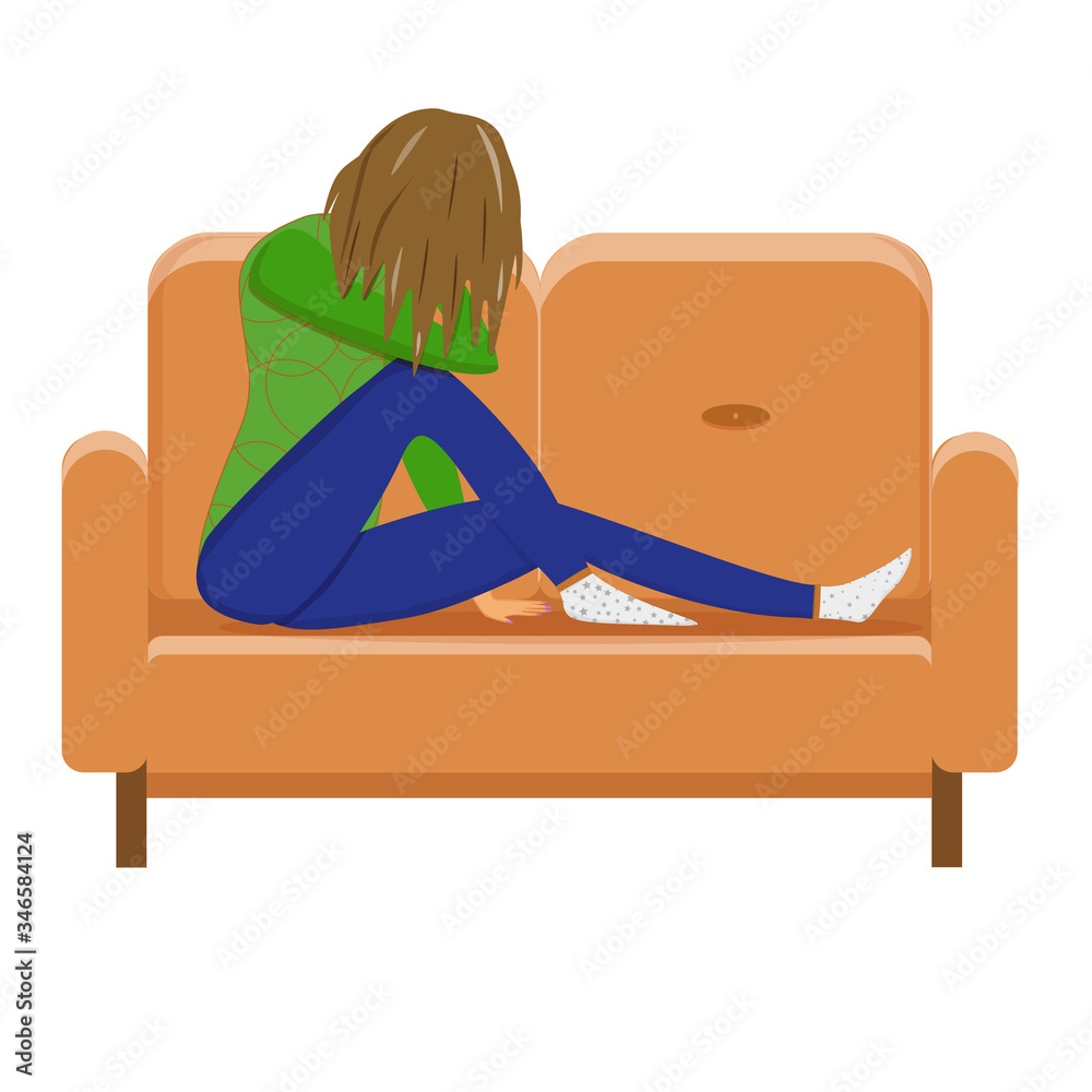 Tired exhausted woman lying resting relaxing legs on couch sofa isolated vector illustration Tired exhausted woman lying resting relaxing legs on couch sofa isolated vector illustration