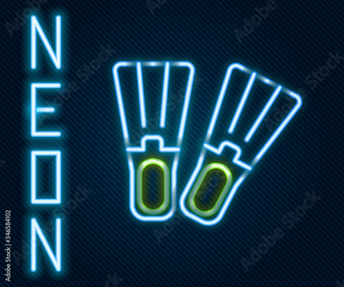 Glowing neon line Rubber flippers for swimming icon isolated on black background. Diving equipment. Extreme sport. Sport equipment. Colorful outline concept. Vector Illustration